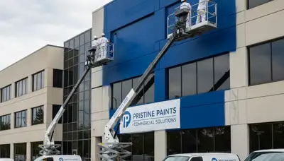 Professional commercial painting contractors working on an office exterior in Orlando, FL