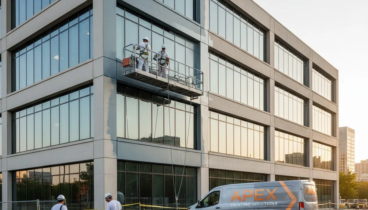 Professional commercial painters working on office exterior in Orlando, FL