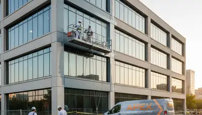 Professional commercial painters working on office exterior in Orlando, FL