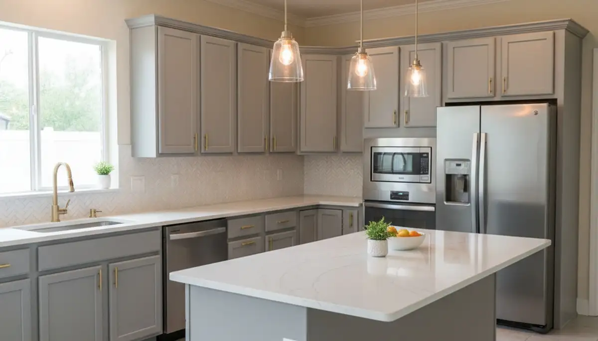 Refinished kitchen cabinets with smooth modern finish by commercial painters in Orlando, FL