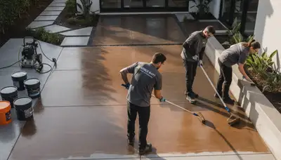 Professional concrete staining on patio surface in Orlando, FL by expert house painters