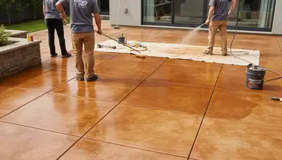 Professional concrete staining on Orlando FL patio by expert house painters for durable floor finish