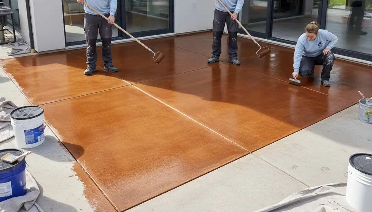 Professional concrete staining on Orlando FL driveway with durable finish by expert house painters