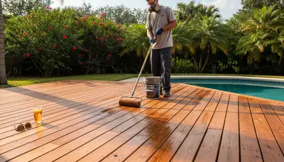 Professional deck staining in Orlando FL enhancing wood color and UV protection for outdoor patios