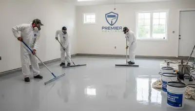 Epoxy garage floor coating in Orlando FL with durable, glossy finish by local painting experts
