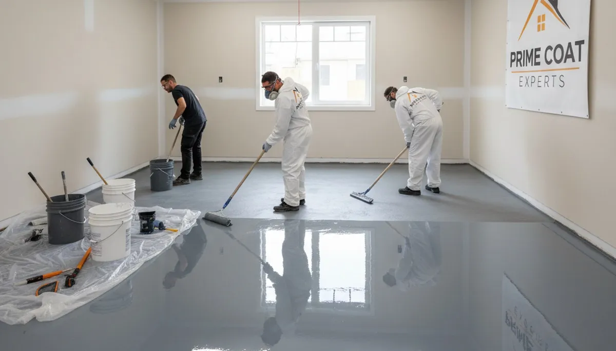 Epoxy garage floor coating in Orlando FL with glossy finish applied by professional painters