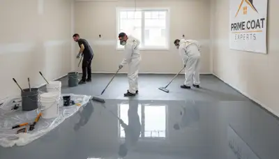 Epoxy garage floor coating in Orlando FL with glossy finish applied by professional painters