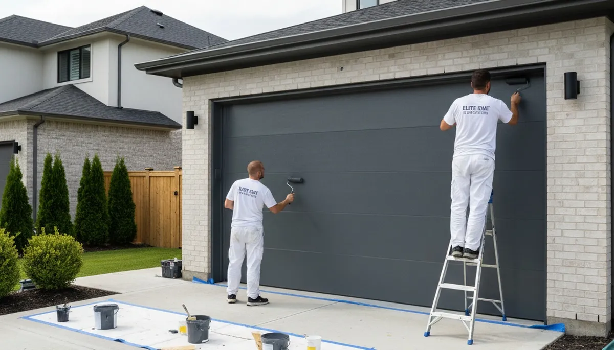 Professional garage door painting at an Orlando, FL home boosting curb appeal with durable finish