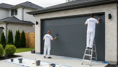 Professional garage door painting at an Orlando, FL home boosting curb appeal with durable finish