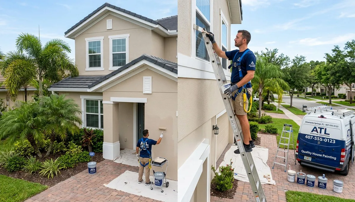 Professional house painters working on an exterior home repaint in Orlando FL