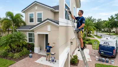 Professional house painters working on an exterior home repaint in Orlando FL