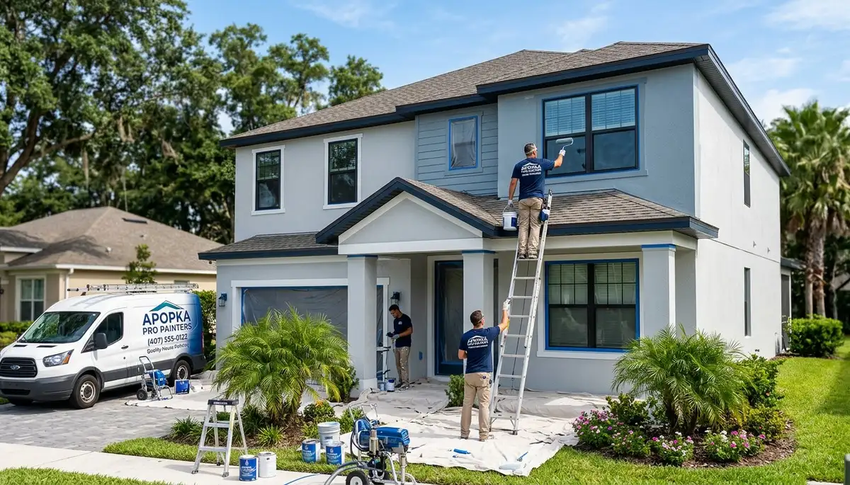 Professional house painters working on residential exterior in Orlando FL
