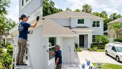 Professional house painters in Orlando FL applying exterior paint to a residential home