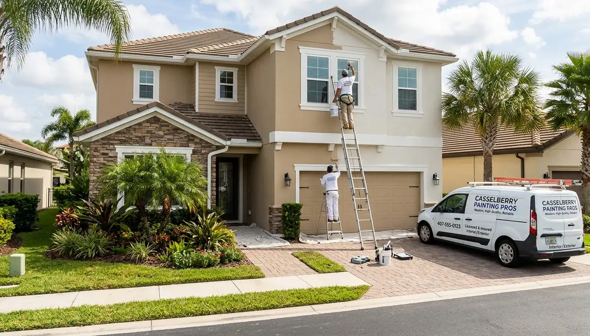 Professional house painters working on exterior home repaint in Orlando FL