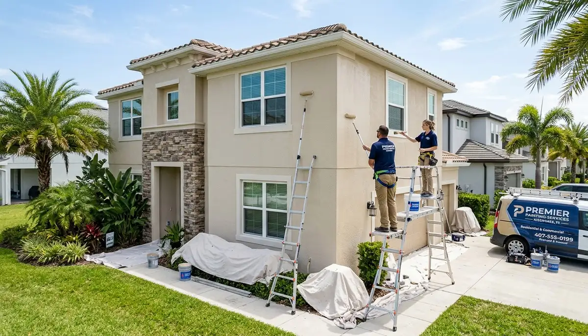 Professional house painters working on residential exterior in Orlando FL