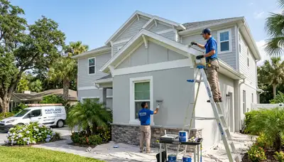 Professional house painters in Orlando FL applying fresh exterior paint to a residential home