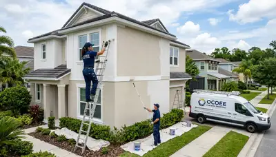 Professional house painters working on residential exterior in Orlando, FL