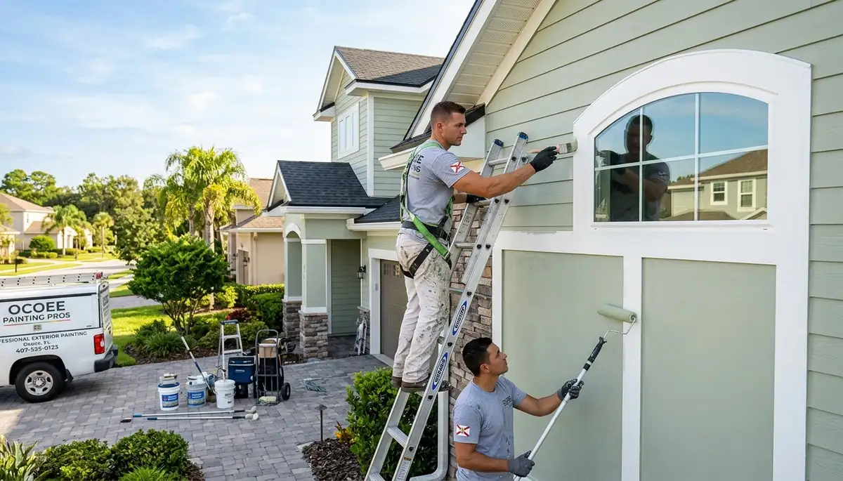 Professional house painters finishing residential exterior in Orlando FL