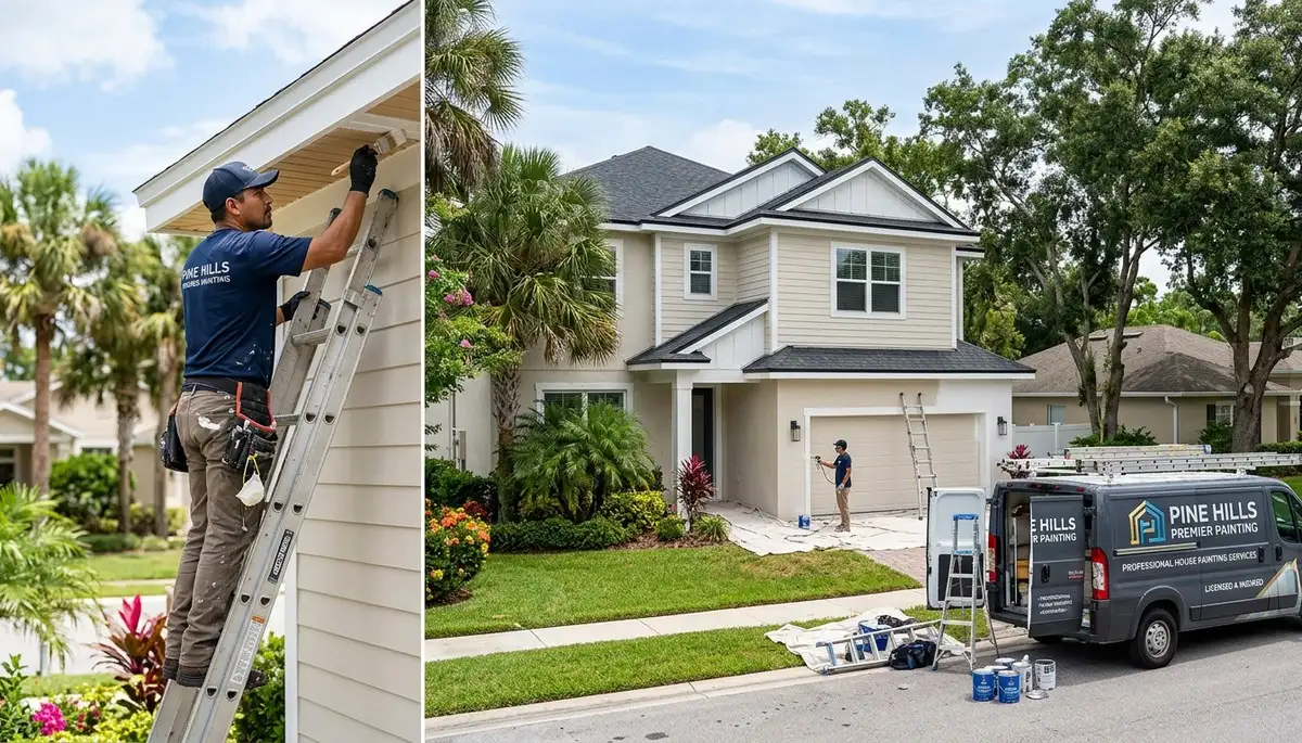 Professional house painters in Orlando FL applying exterior paint to a residential home