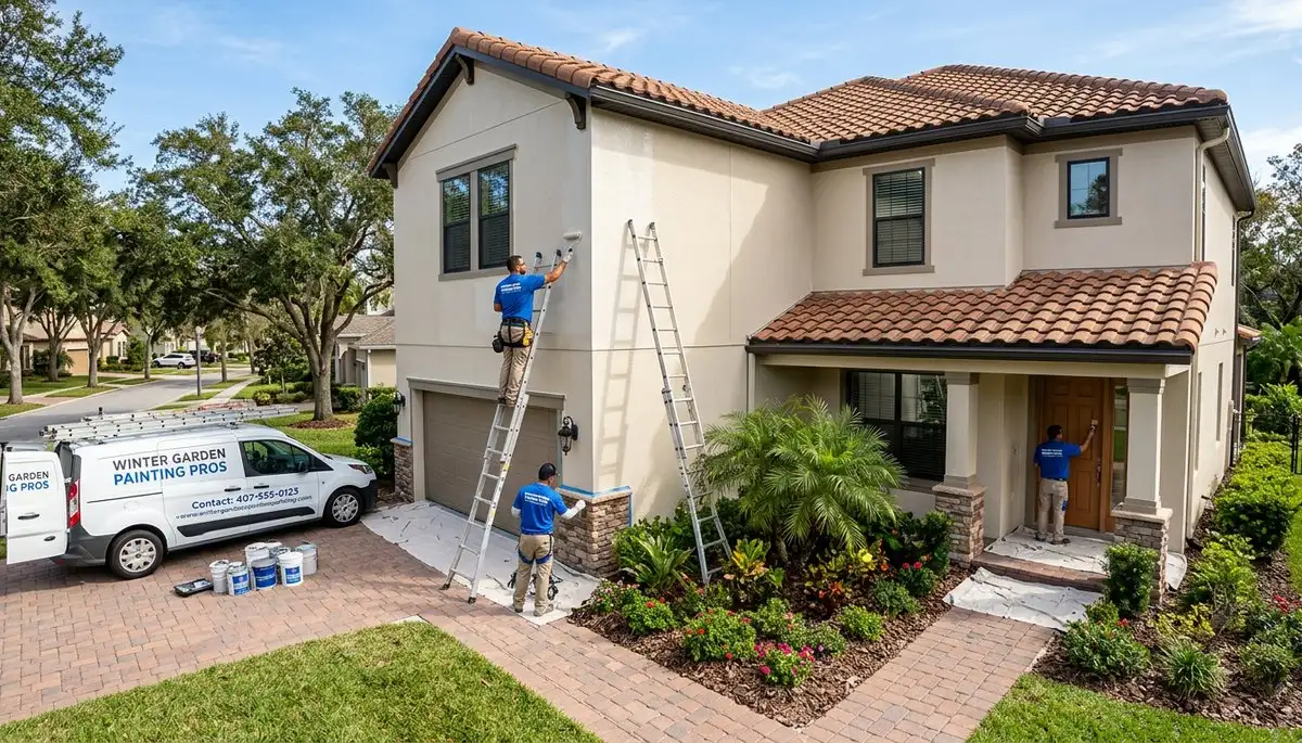 Professional house painters working on residential exterior in Orlando, FL