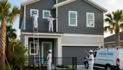 Professional house painters working on residential exterior in Orlando, FL