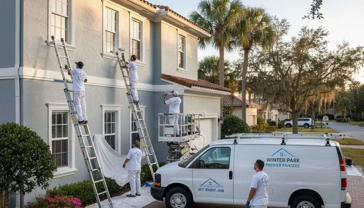 Professional house painters in Orlando FL applying exterior paint to a residential home