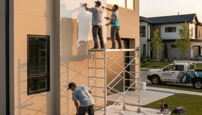 Professional stucco repair on Orlando FL home exterior by expert house painters restoring wall finish