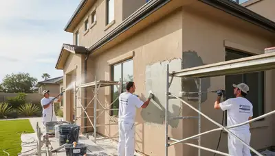 Professional stucco repair on Orlando FL home exterior by local house painting and restoration experts
