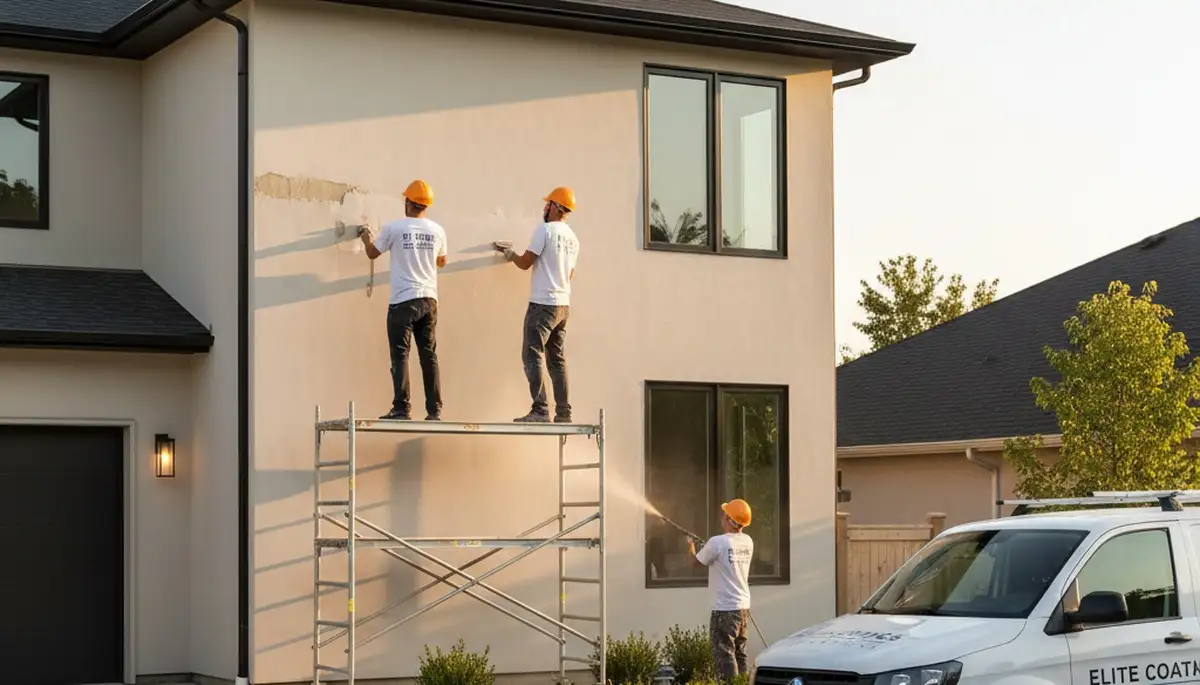 Professional stucco repair on Orlando FL home exterior by local house painting experts
