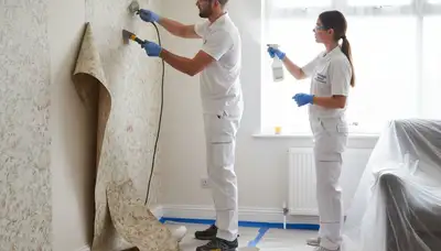 Professional wallpaper removal in Orlando FL home by expert painters preparing walls for repainting